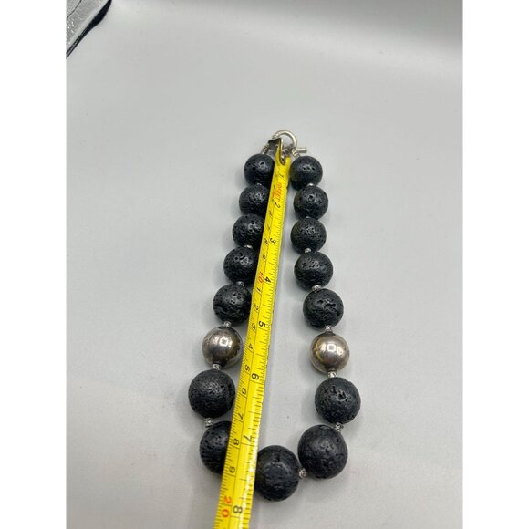 Big Chunky Lava Beads Necklace Round Black Beads Oversized Statement Necklace - Picture 7 of 7